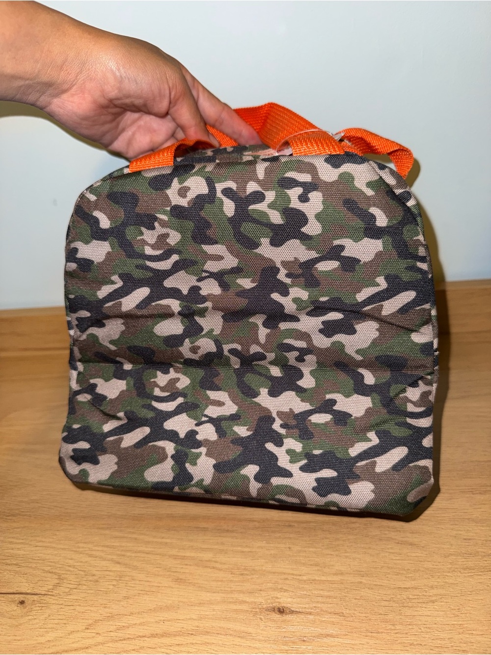 Camouflage Toiletry Bag with Orange Handles